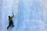 A not so popular but adventurous winter activity in Banff and Jasper National Park is ice climbing, this climber and ice wall was photographed in Johnstone Canyon.