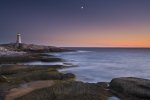 Photo: Peggys Cove Lighthouse With Sunset Moon Nova Scotia