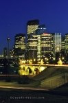 The Calgary skyline at night with lights in Alberta, Canada, North America.