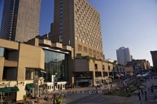 People wander the Rue Sainte-Catherine outside the shopping Complexe Desjardins in the downtown core of Montreal, Quebec in Canada.