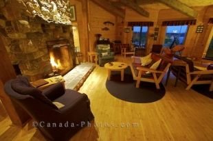 The beautiful wood furnishings in the lounge area of the Rifflin'Hitch Lodge in Southern Labrador creates a very calming aura.