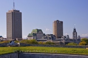 The tops of the buildings can be seen across the skyline of Quebec City in Canada from the National Historic Site of La Citadelle.