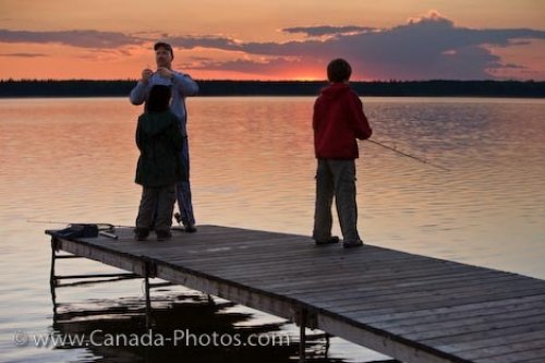 Photo: Father With Sons Wharf Fishing Lake Audy Manitoba