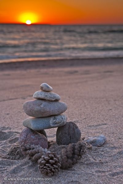 Photo: Agawa Bay Beach Inukshuk Ontario Sunset