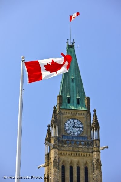 Photo: Canadian Flag In Front Of Peace Tower