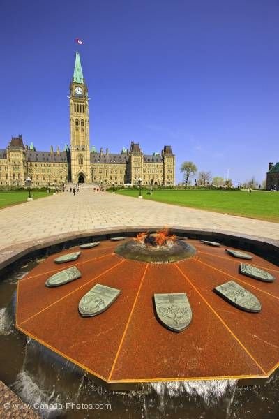 Photo: Government Buildings Centennial Flame Parliament Hill Ottawa Ontario