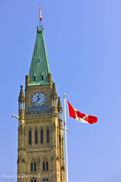 Photo: Peace Tower Centre Block of Parliament Buildings Canadian National Flag Parliament Hill Ottawa