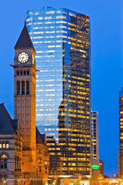 Photo: Twilight Clock Tower Old City Hall Office Building Downtown Toronto